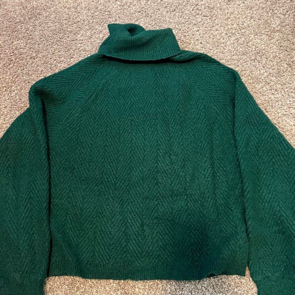 Emerald Green Textured Knit Turtleneck Sweater Large